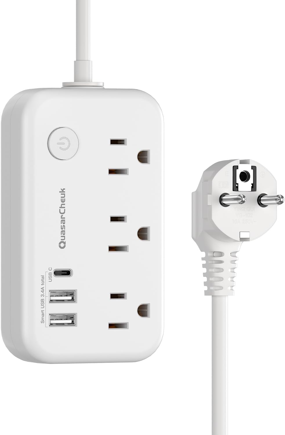 Type E/F Plug Adapter, European Plug Adapter, Germany France Travel Adapter | 3 USB, 3 Outlets, Portable, 4000W, USB-C(15W), 4FT, Schuko Plug for US to Europe EU Spain Iceland Korea Greece Norway Russia