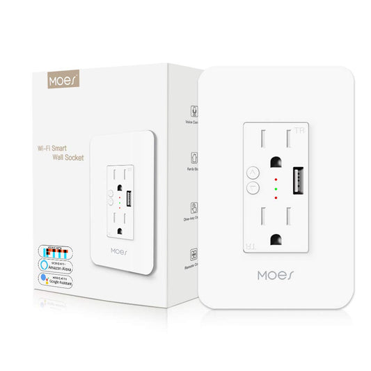 MOES Smart in-Wall Outlet, USB-A, 15A, 2.4GHz WiFi, No Hub Required | Smart Life/Tuya APP Remote Control, Works with Alexa and Google Assistant for Hands-Free Voice Control