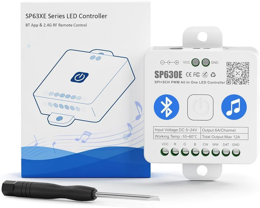 BTF-LIGHTING SP630E Bluetooth LED Controller Support PWM Monochrome CCT RGB RGBW RGBCCT Or SPI TTL IC Chip LED Strip WS2811 WS2812B WS2813 WS2814 WS2815 SK6812 LB1934 etc DC5V DC12V DC24V
