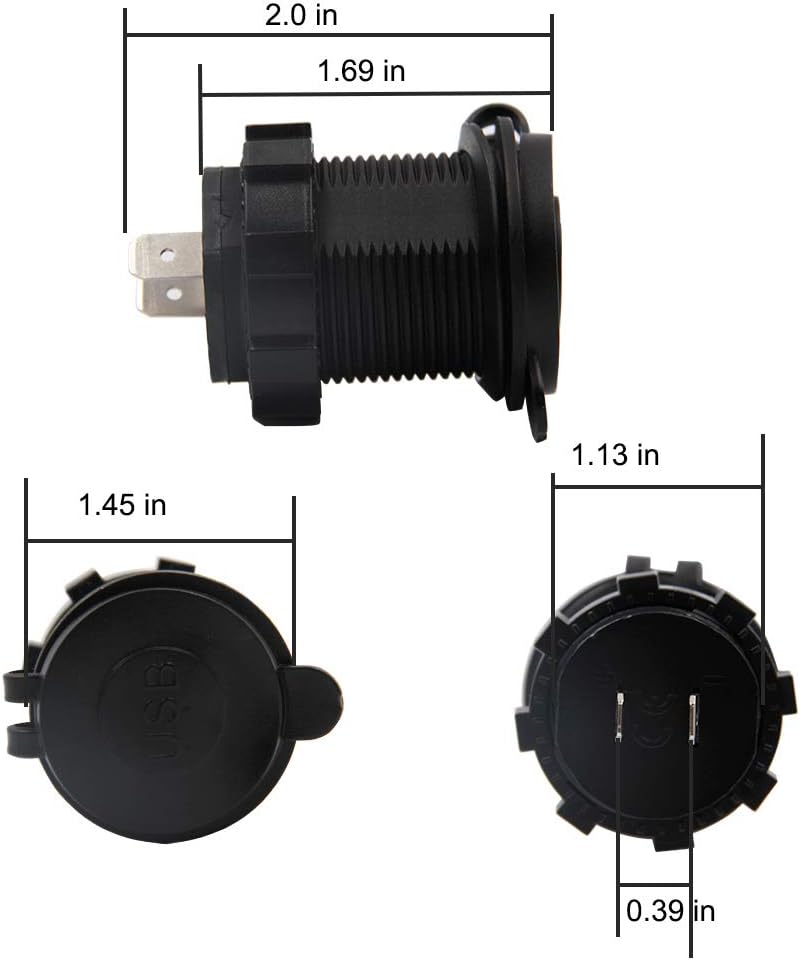 Dual USB Charger Socket Waterproof Power Outlet 12V/24V 2.1A & 2.1A for Car Boat Marine RV Mobile Blue LED