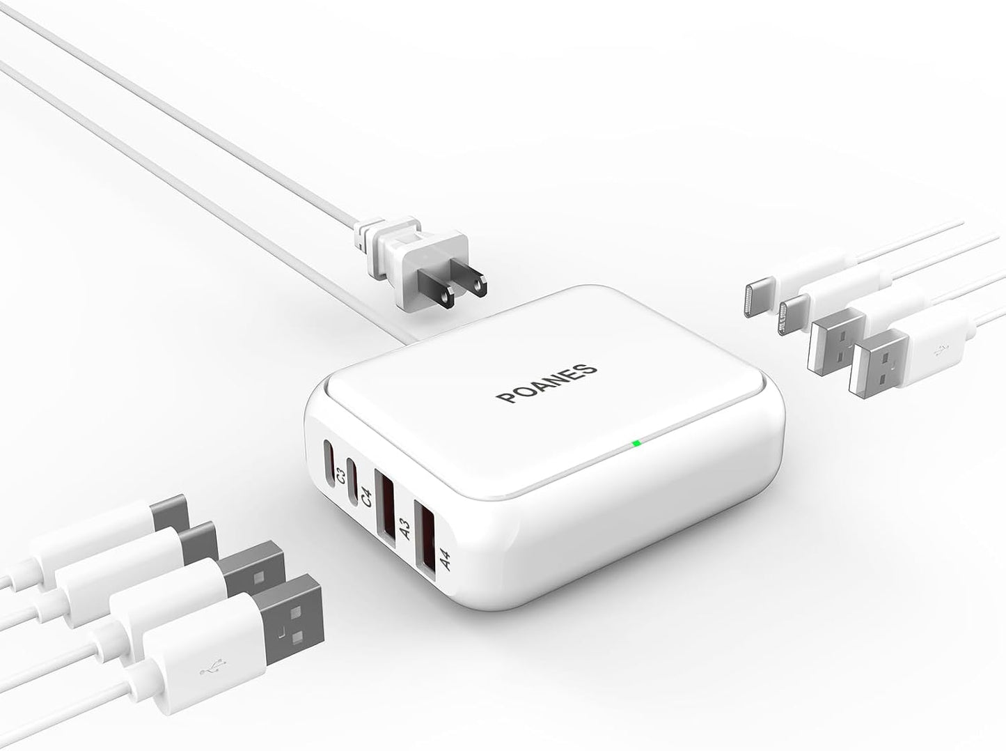 8-Port Travel USB Charger Station, Multi-Port Travel USB C Charger | 4 USB-A and 4 USB-C Port Mini Charging Station, Charging Station Block for Traveling, Camping Compatible with Phone, Earbud