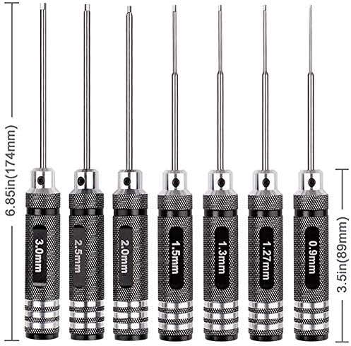 7pcs Hex Screw Driver Set RC Tools Kit 0.9mm 1.27mm 1.3mm 1.5mm 2.0mm 2.5mm 3.0mm Hexagon Screwdriver for Traxxas Arrma Axial Losi Redcat RC Quadcopter Helicopter FPV Racing Drone Models