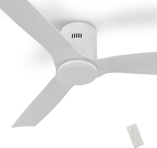 SMAAIR White Ceiling Fans No Light and Remote,52 Inch Modern Ceiling Fan without Light with Quiet DC Motor,10 Speeds,Flush Mount,3 Blades,Low Profile,Indoor Ceiling Fan for Living Room Bedroom