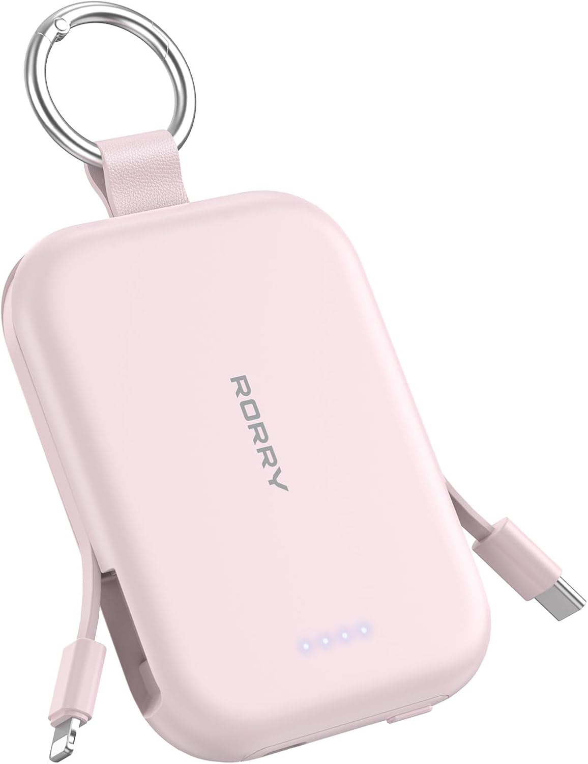RORRY CharmGo Portable Charger, 5000mAh Power Bank with Built-in Cables | 20W,Keychain,Travel Essential,Battery Pack,USB-C,Compact,All in Mini,for iPhone 17/16/15,for AirPods 2/3/4/Pro,for iPad