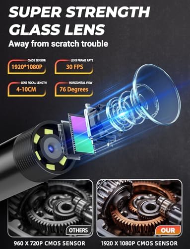 Endoscope Camera with Light,1920P HD Endoscope with 5.9ft Semi-Rigid,Endoscope Camera with 8 Adjustable LED Lights,7.9mm IP67 Waterproof