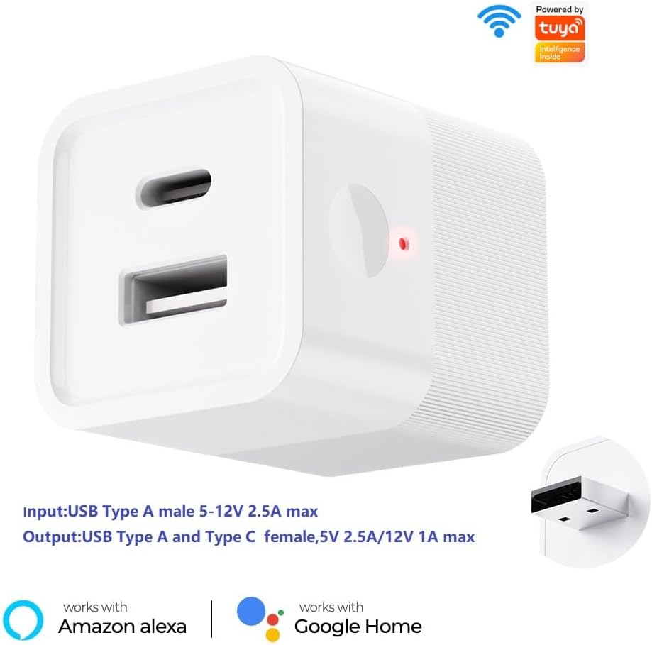 Tuya app Micro WIFI USB adaptor, Smart 5-12V DC outlet Switch,Remote Timer your USB device by Phone app,Compatible with Alexa Google Home