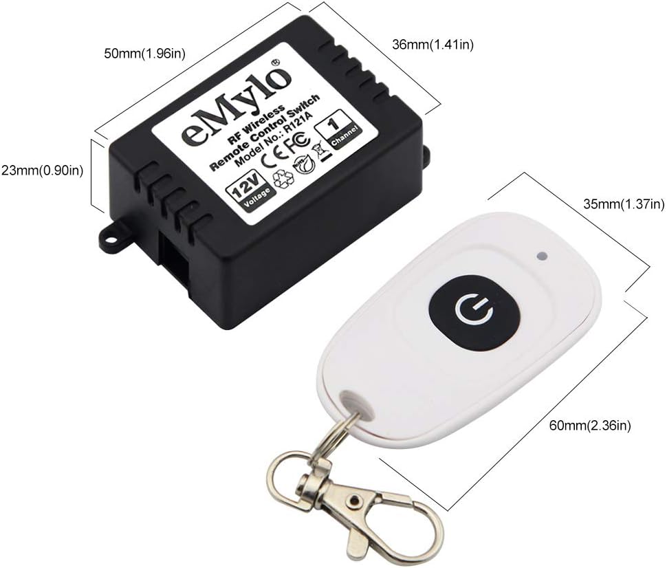 Smart RF Relay Switch eMylo Wireless Remote Control Switch DC 12V One Channel Momentary Module 433Mhz Relay Receiver with Two Transmitters