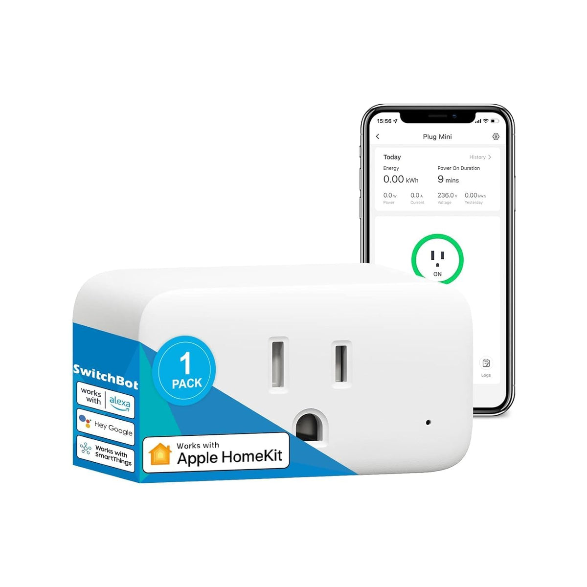 SwitchBot HomeKit Smart Plug Mini 15A – No Hub Required, Energy Monitoring, WiFi (2.4GHz), Works with Siri, Alexa, Google Home, Energy Saving & Automation