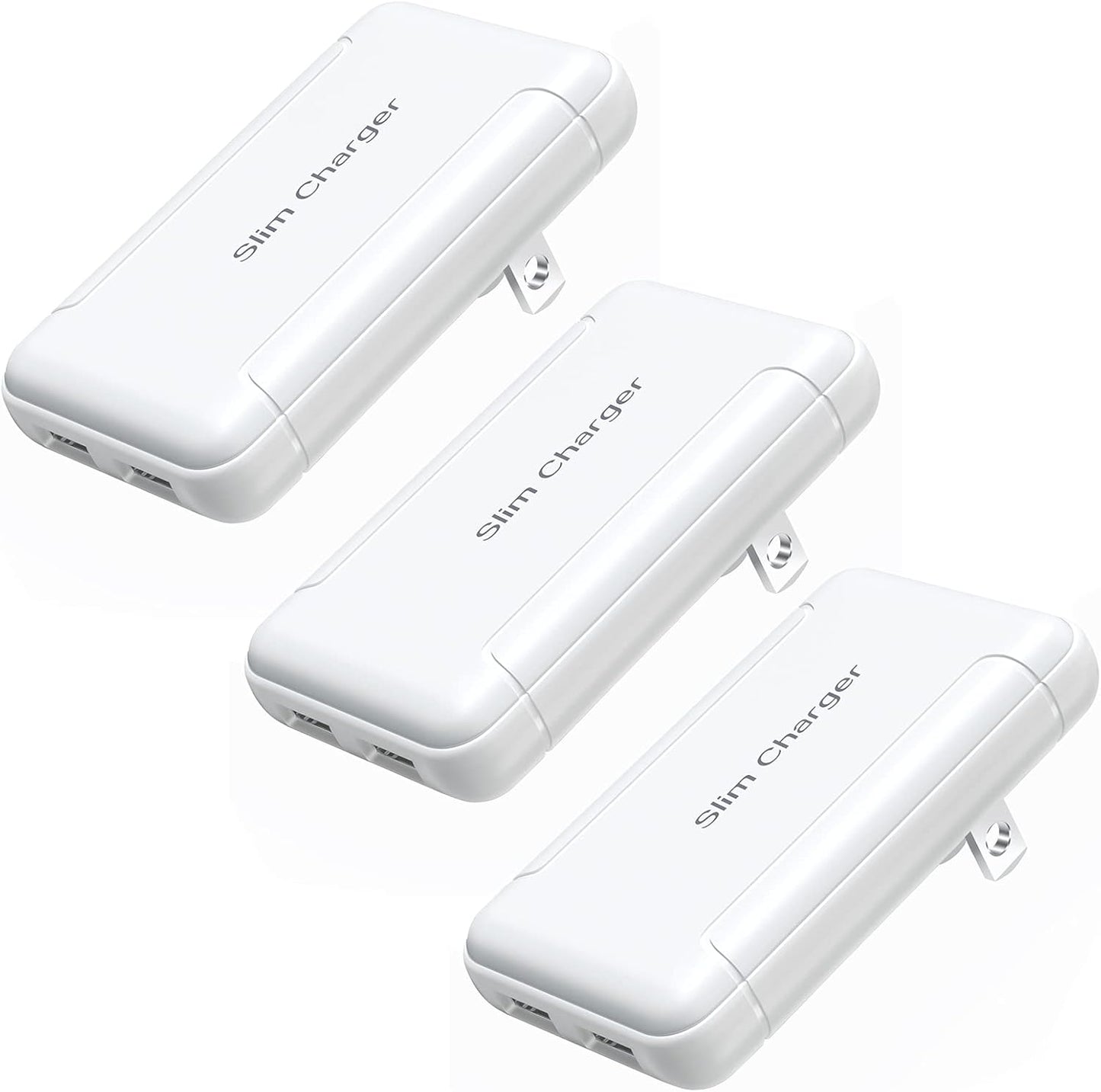 Flat USB Wall Charger, OKRAY Foldable&Extra-Slim 5v/3a Fast Charging Block | 3-Pack Dual USB-A Ports Charging Blocks Adapter Plug for iPhone 15 14 13 12 11 XR XS, iwatch 11, iPad, Galaxy S24 A16, Switch