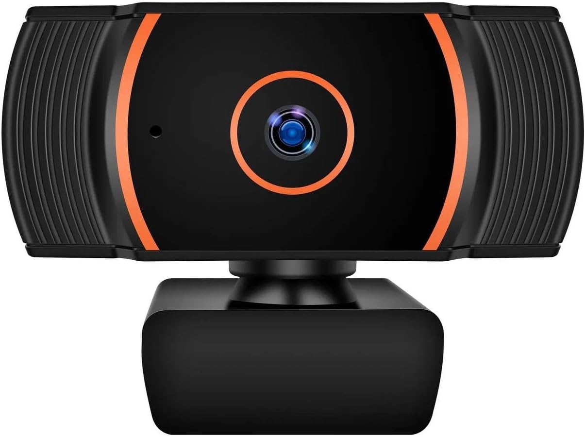 Generic HD Webcam 1080p with Built-in Microphone - 360° Rotation Pan & Tilt - Attachable Desktop Cam Perfect for Remote Work, Online Course Taking, Streaming, & Gaming, Black and Orange, ZHY1566