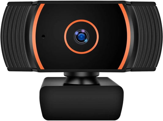 Generic HD Webcam 1080p with Built-in Microphone - 360° Rotation Pan & Tilt - Attachable Desktop Cam Perfect for Remote Work, Online Course Taking, Streaming, & Gaming, Black and Orange, ZHY1566