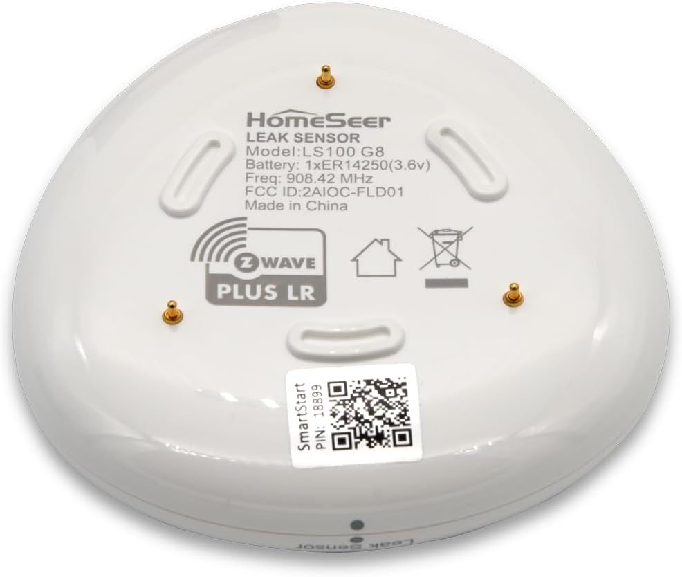 HomeSeer Smart Water Leak Sensor (LS100 G8), 800 Series Long Range Z-Wave Technology, Compatible with HomeSeer, Hubitat, Smartthings & Home Assistant (1)