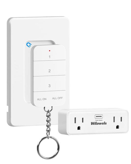 Remote Control Outlet with 2 Independent Control Sockets, WILAWELS Wireless Light Switch, Expandable Remote Outlet Switch for Christmas Tree Lights, String Lights, 15A/1875W/125V, FCC Listed