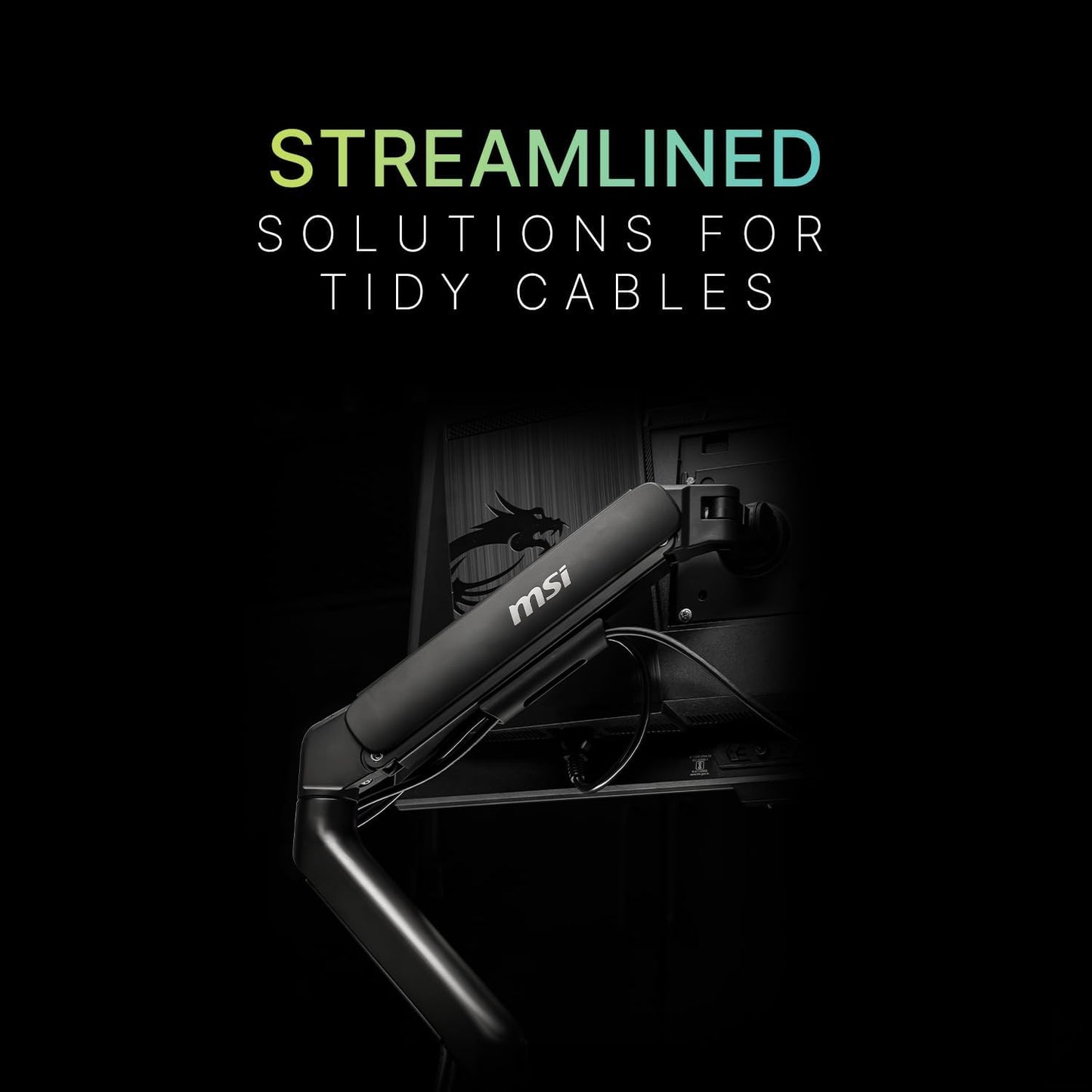 MSI MAG MT101G - Gas Spring Single Monitor Stand Arm, Supports 17-32" and 22 lbs, VESA Compatible, Adjustable Gas Spring Mount, Clamp &amp; Grommet, Quick Release Plate – Black