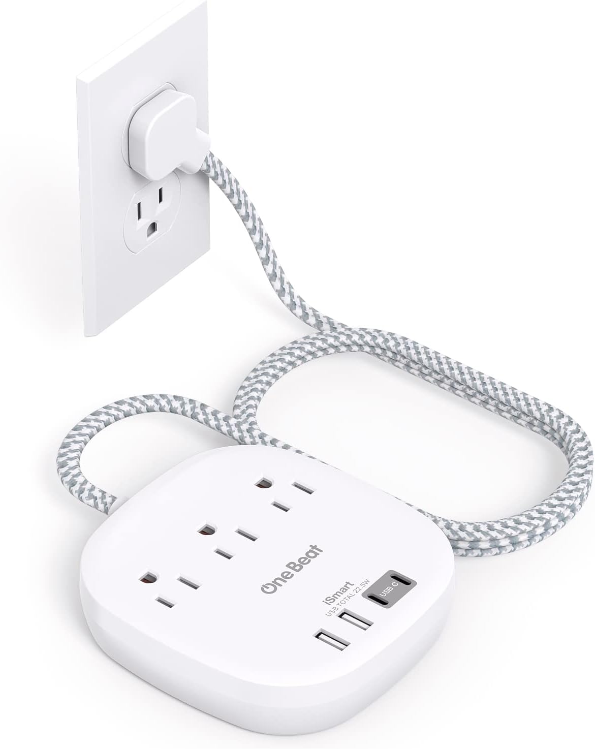 Travel Essentials, 22.5W/4.5A Flat Plug Power Strip, 6 Ft Extension Cord | 3 Outlets 4 USB Ports(2 USB C) Desktop Charging Station, Power Strip No Surge Protection for Cruise Ship, Dorm Room
