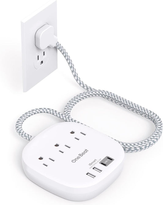 Travel Essentials, 22.5W/4.5A Flat Plug Power Strip, 6 Ft Extension Cord | 3 Outlets 4 USB Ports(2 USB C) Desktop Charging Station, Power Strip No Surge Protection for Cruise Ship, Dorm Room