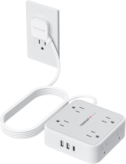 TESSAN Surge Protector Power Strip with 900J Surge Protection, 10 Ft, Grey