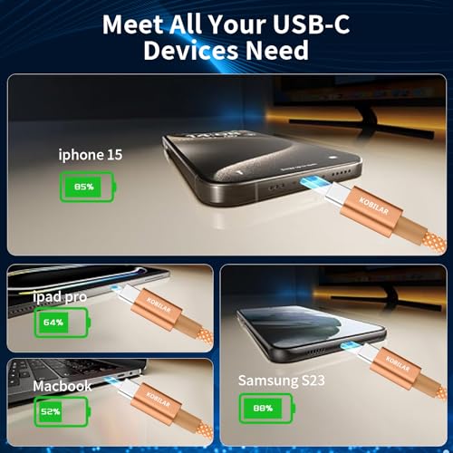USB C to USB C Cable 3 Pack,Nylon Braided 3Pack 60W 6.6FT Type C Fast Charging Cord Compatible for for iPhone 17/16, Galaxy S25, Pixel 9, MacBook, Chromebook, iPad Pro (Brown, 3Pack-6.6ft)