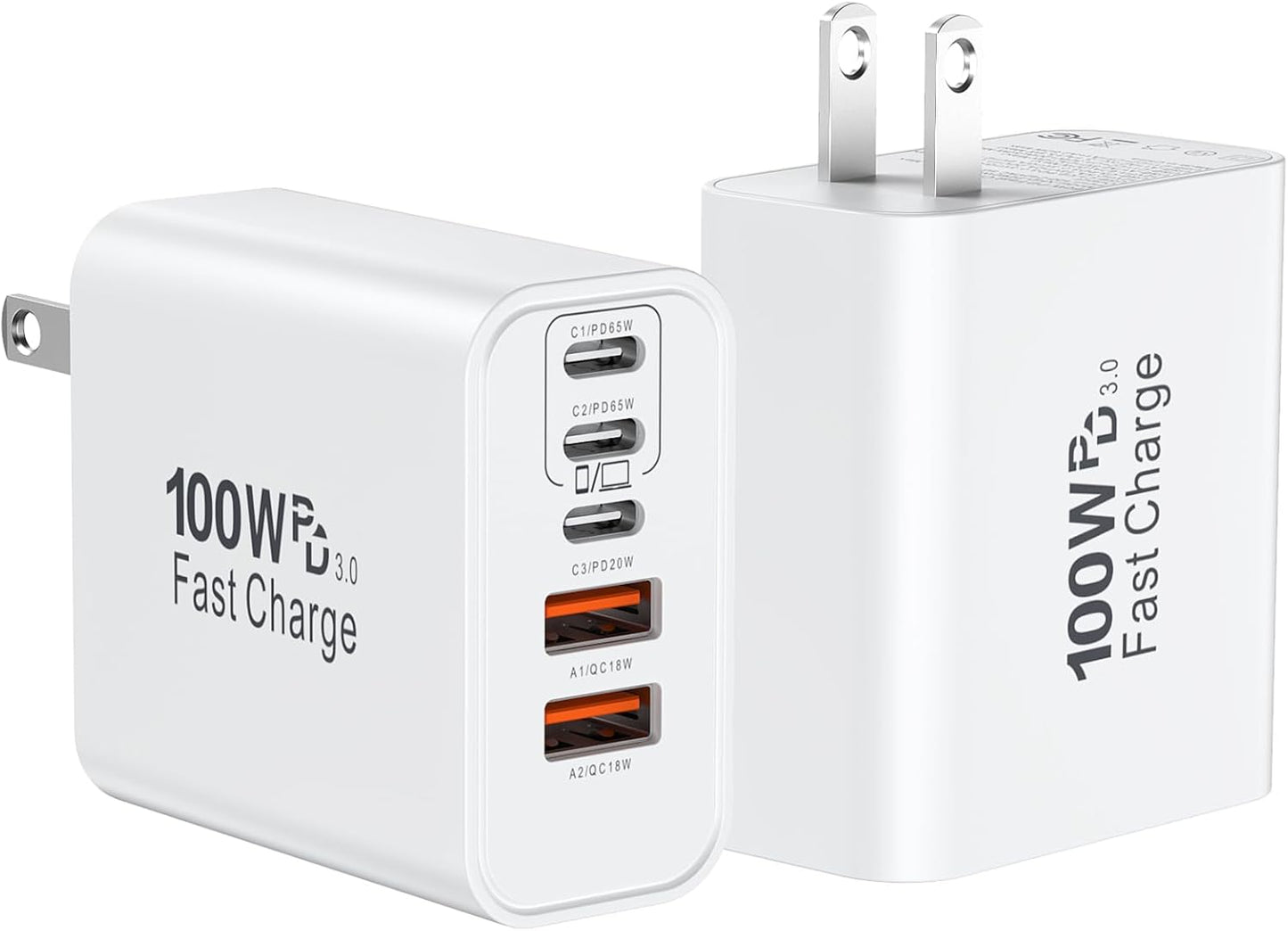 USB C Super Fast Charger Block, 100W USBC Wall Charger Plug, 2Pack 5-Port 65W Type C Phone Charging Cubes Multiport Power Adapter for iPhone 17/16/15/14/13/12 Series,Galaxy S26/S25 Ultra,iPad,Mac Book