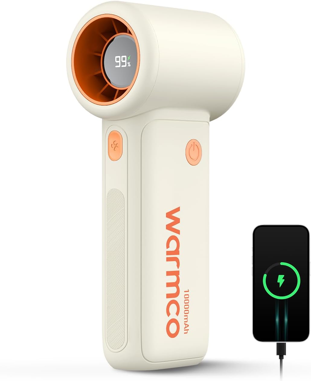 Warmco 10000mAh Portable Handheld Fan, [36H Long Runtime] USB Rechargeable Personal Mini Turbo Fan With 5 Speeds & LED Display for Travel Outdoor, Gift for Men and Women