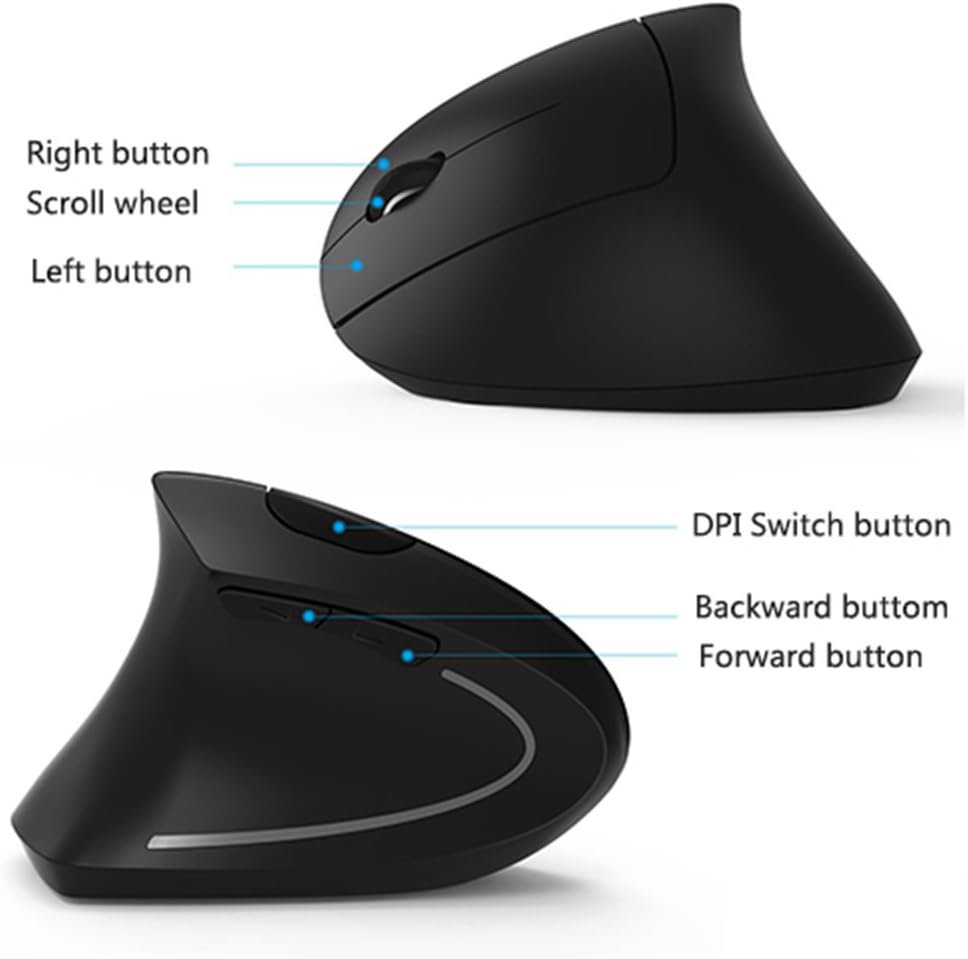 Lekvey Left Handed Mouse, Wireless USB Ergonomic Vertical Lefty Mouse | Only for Left-Hand Users, Quiet Click, 2.4G Wireless, 3 DPI 800/1200/1600, Comfort Grip, Lefty Mouse for Laptop, Mac, PC