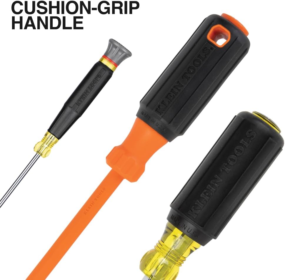 Klein Tools 85850 9-Piece Electrician Tool Set with (3) Phillips, (3) Slotted, (1) Screw-Holding Driver, (2) Insulated Drivers - Phillips and Square, Cushion-Grip Handle