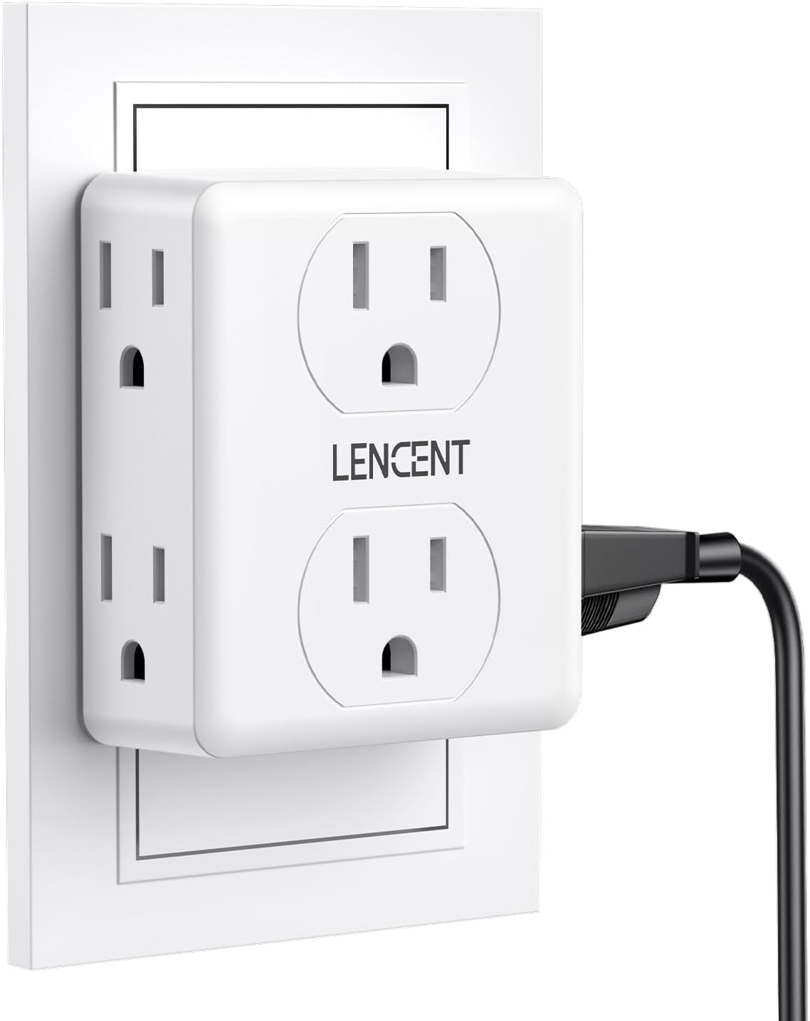 LENCENT 2 to 3 Prong Outlet Adapter, 2 Prong Plug Adapter, 6 Widely Spaced | Outlets Extender, 3-Sided Wall Plug Splitter, 1875W Max, Compact Wall tap for Non-Grounded Outlets in Old House Hotel Dorm