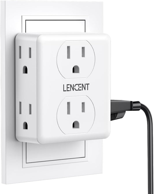 LENCENT 2 to 3 Prong Outlet Adapter, 2 Prong Plug Adapter, 6 Widely Spaced | Outlets Extender, 3-Sided Wall Plug Splitter, 1875W Max, Compact Wall tap for Non-Grounded Outlets in Old House Hotel Dorm