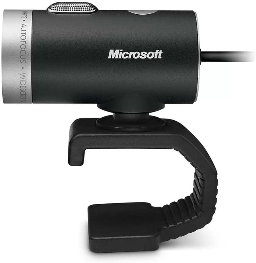 Microsoft LifeCam Cinema 720p HD Webcam with Built-In Noise-Cancelling Microphone, Light Correction, USB Connectivity, for Video Calling on Teams/Zoom, Compatible with Windows 8/10/11/Mac