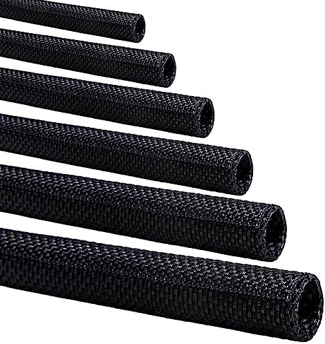 Split-Sleeve Wire Loom for High-Temperature Automotive Harness and Home Cable Management, 25ft - 1/2 inch Braided Cable Management Sleeve Cord Protector, Self-Wrapping Split Wire Loom