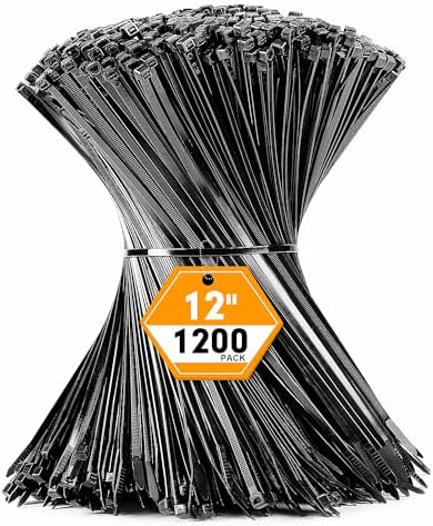 RAZCC 1200pcs Black Cable Zip Ties 12 Inch, Heavy Duty Plastic Nylon Tie Wraps with 50lb Tensile Strength for Indoor & Outdoor