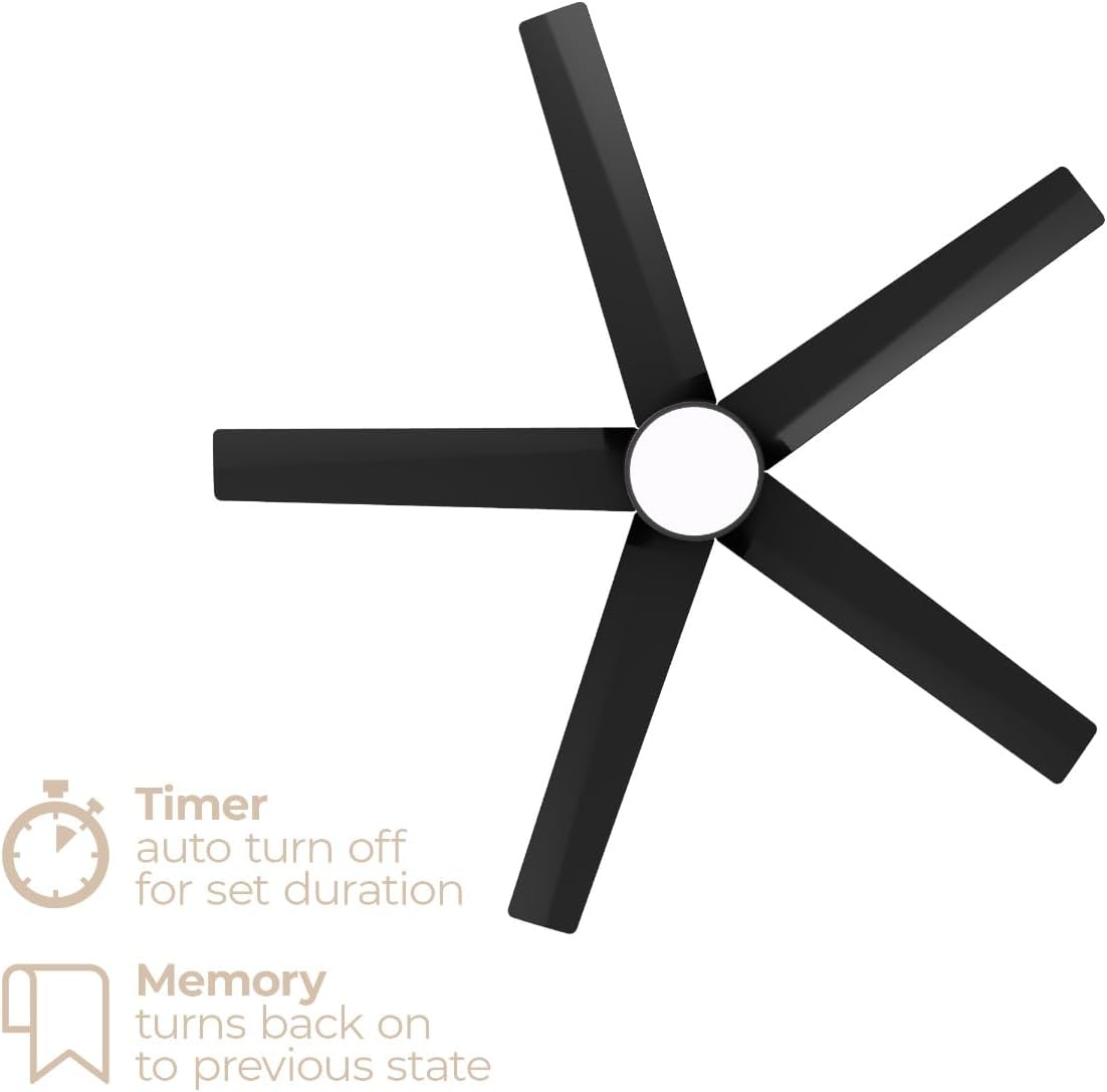 Stratos Indoor or Outdoor 52in 5-Blade Smart Ceiling Fan 2700K-6000K CCT Tunable Range LED Light Kit with Remote Control in Matte Black Works With iOS or Android App