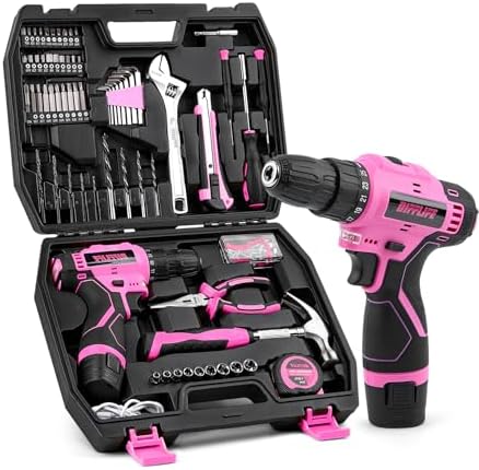 147 Piece Pink Power Drill Drivers Tool Set, 12V Cordless