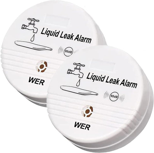 WER 90dB High-Sensitivity Water Leak Alarm, Liquid Overflow Detector Sensor | Battery-Powered Water Sensor for Kitchen, Bathroom, Basement, Laundry Room, Prevent Home Water Damage (Without Battery 2PC)