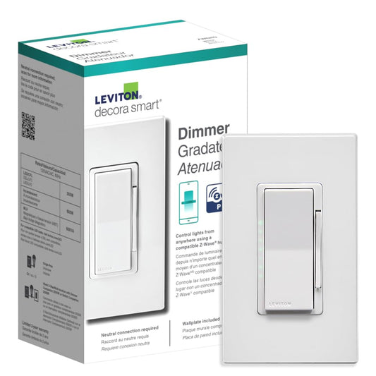 Leviton Decora Smart Dimmer Z-Wave 800 Series, ZW6HD-1RW, White