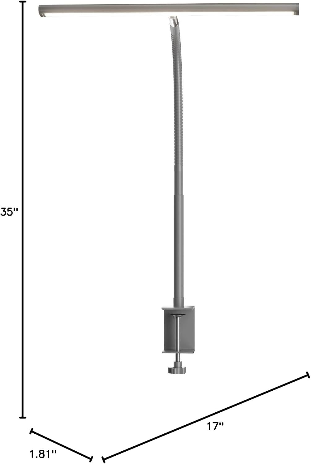 Airlonv LED Desk Lamp with Clamp, 17" Stepless Dimming Light, Grey