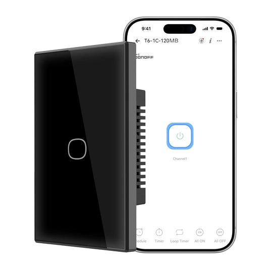 SONOFF TX Gen2 Smart Wall Touch Switch, 1 Channels 120-Type Panel, 2.4GHz Wi-Fi, Neutral Required, Matter Compatible, Works with Apple Home/Google Home/Amazon Alexa, T6-1C-120MB