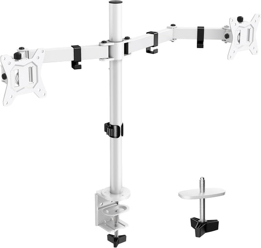 ErGear Fully Adjustable Dual Monitor Mount for 2 Screens up to 32 Inches, Holds up to 17.6 lbs Each Arm, Desk Stand, White