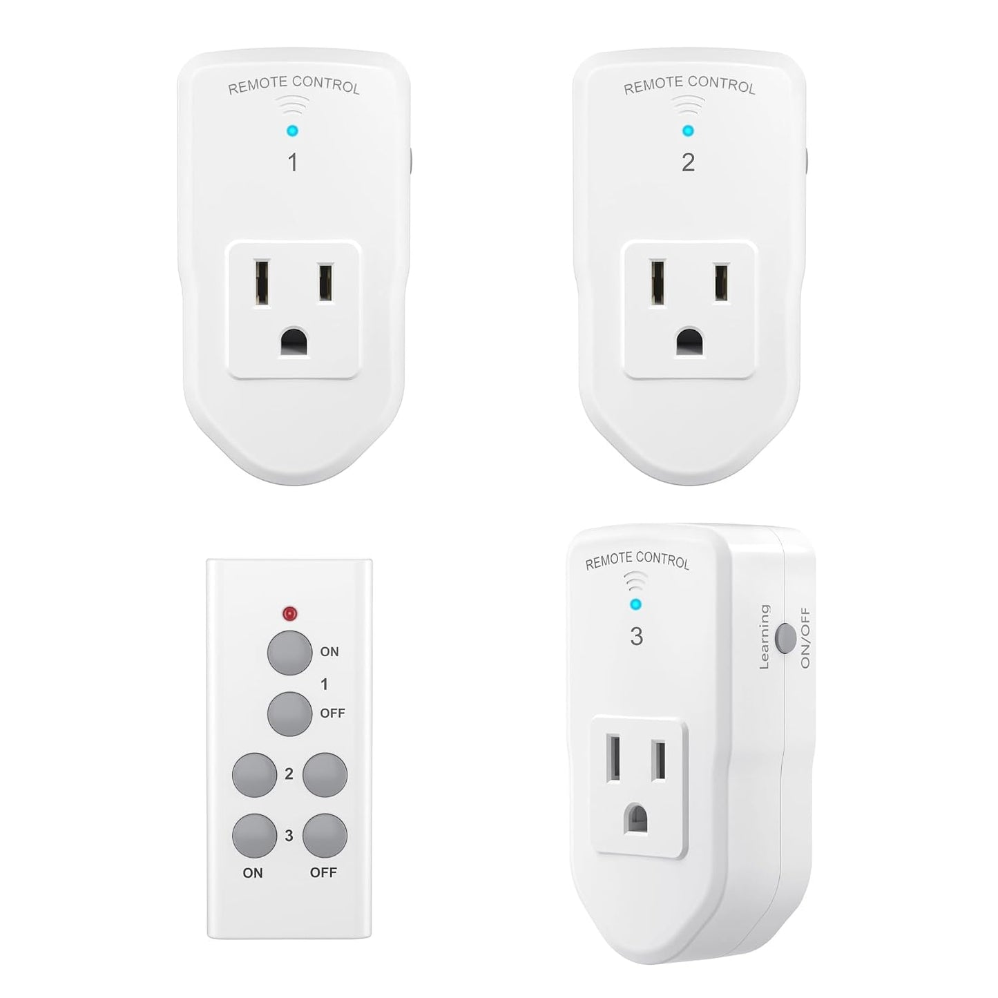 BN-LINK Wireless Remote Control Outlet Electrical Switch for Lights, Fans, Christmas Lights, Small Appliance, 100ft Long Range White (Learning Code, 3 Outlets +1 Remote) 1200W/10A, ETL & FCC Certified