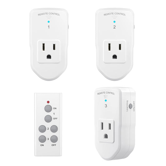 BN-LINK Wireless Remote Control Outlet Electrical Switch for Lights, Fans, Christmas Lights, Small Appliance, 100ft Long Range White (Learning Code, 3 Outlets +1 Remote) 1200W/10A, ETL & FCC Certified