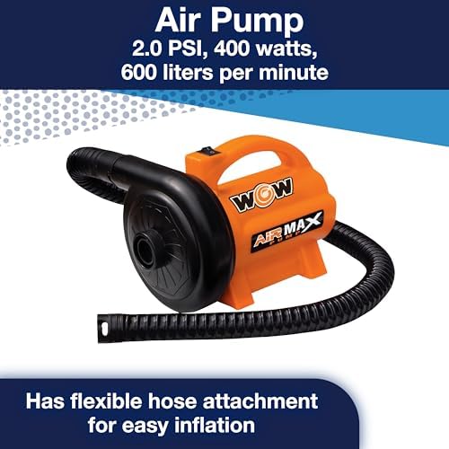 WOW Sports 120V AC Electric Pump - 600 L/min Air Inflator - 5 Adapters | A 120V AC air pump for towables, pool floats, and air mattresses. 600 L/min; adapters for Boston, pinch, and standard valves.