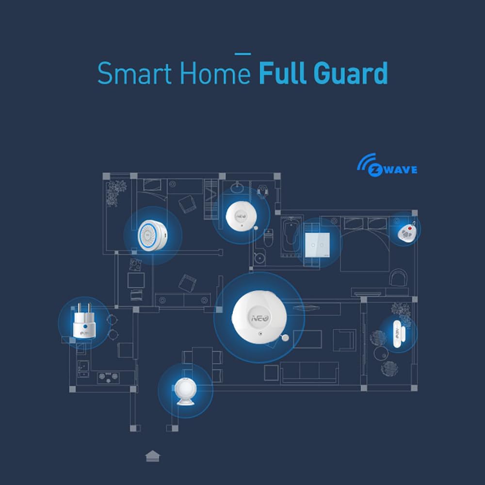 NEO Z-Wave Plus 700s Water Leak Sensor, Smart Water Detector for Home Security, Instant Alerts & App Notification, Requires Z-Wave Hub (Work with Home Assistant & Hubitat) with Long Range Probe