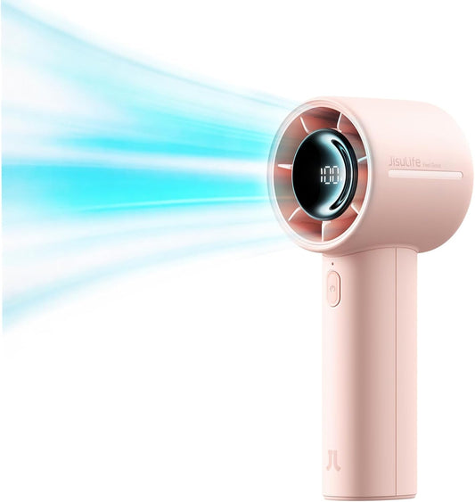 JISULIFE Handheld Turbo Fan Life10S, 28H Max Runtime, 5-Speed - Pink | Travel Essential for Outdoor, Camping, Beach & Makeup, 5000mAh Battery, Powerful Airflow, Ultra-Quiet, Gift for Women & Men