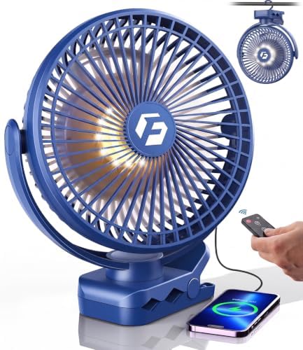 40000mAh Clip on Fan for Golf Cart, Up to 127Hrs Portable Rechargeable Fans | 8-inch Desk Fan with 3 Speeds, 9 LEDs, Timers, Hook, Battery Operated Fan for Office,Desk,Camping,Treadmill,Tent, Dark Blue