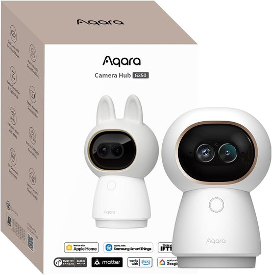 Aqara Indoor Security Camera G350, 4K UHD Dual-Lens Matter Camera Hub | 9X Zoom, 360° Pan & Tilt, AI Auto-Tracking, Face/Gesture Recognition, Works with Apple HomeKit, Alexa,Google Home,SmartThings