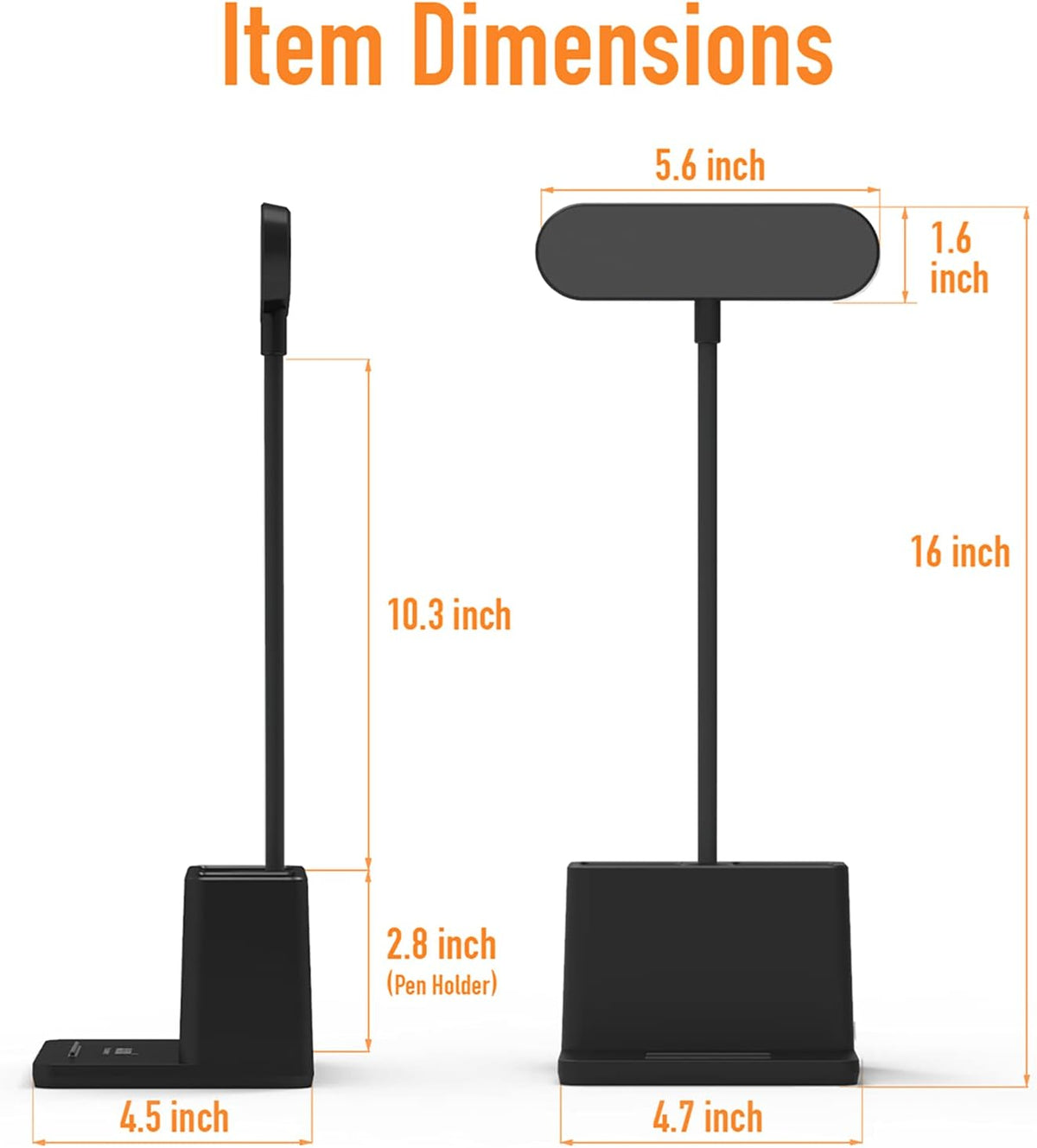 AXX Black LED Desk Lamp, Battery Operated Small Table Light for Dorm Room | Rechargeable, Battery-Powered, Cute, Dimmable, Gooseneck, Pen Holder, Touch Control, for Home Office Bedroom Desktop