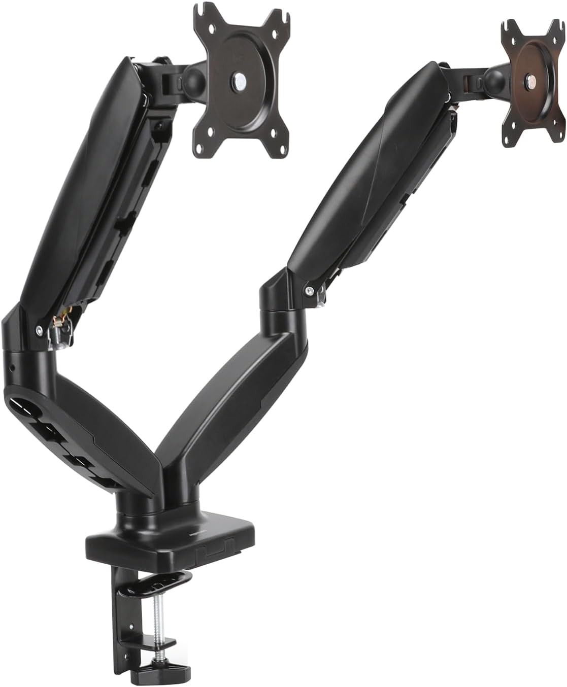 Amazon Basics Gas Spring Dual Monitor Arm Desk Mount, Adjustable Tension, Fits 15–27 Inch Monitors, Supports 4.4–15.4 lbs Each Arm, VESA 75x75/100x100, Black