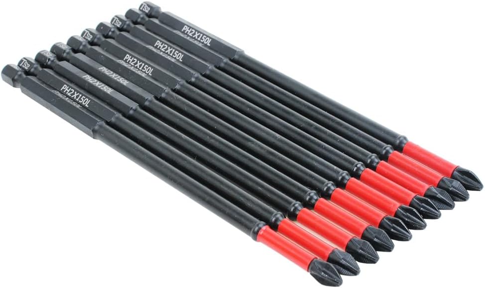 10 Pack Long Phillips Bits Magnetic Anti Slip Screwdriver Bits | 6 inch Long PH2 Bit with Anti-Slip Tip, Strong Magnetic Holding Impact-rated Durability Phillips #2 Bits for Impact Driver