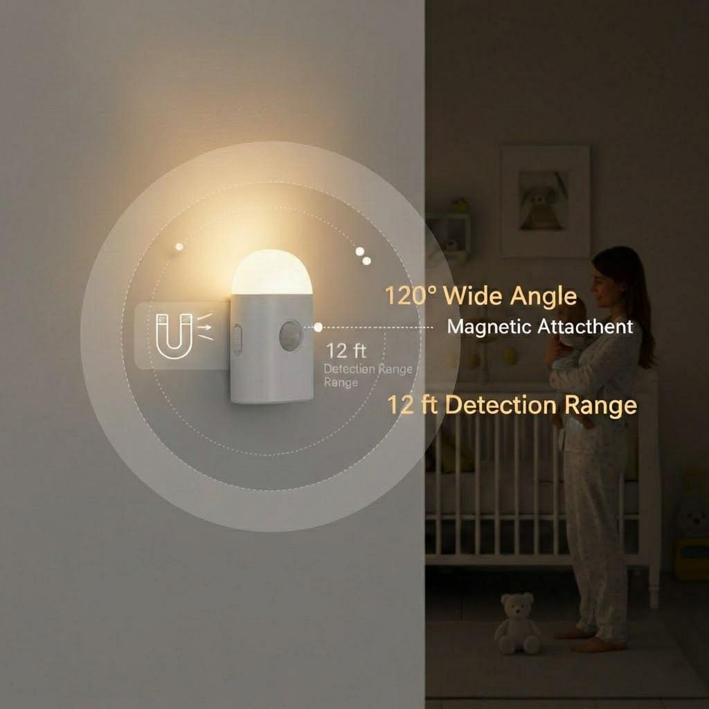 Motion Sensor LED Night Light,Warm White Dimmable Rechargeable Stick & Hook | 2 modes: motion sensor & steady light,3 dimmable levels,ideal for hallway,stairs,bedroom,bathroom,cabinet,camping