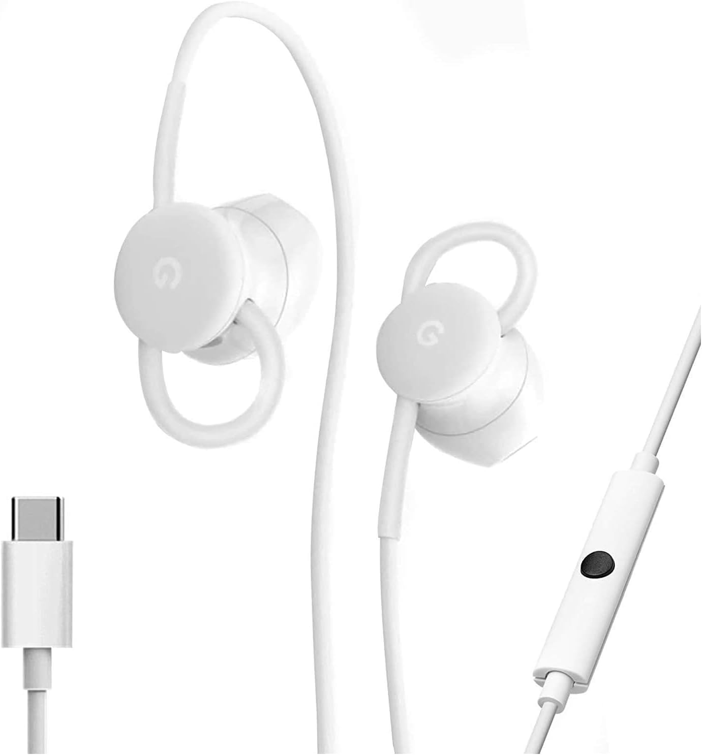 Google Earbuds Wired Headset USB-C, Comfortable Fit, Inline Controls, Compatible with Type-C Phones - White (Retail)